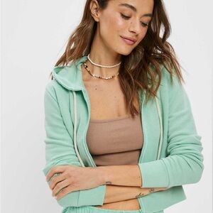 American Eagle Womens Large Mint Sun Set Zip-Up Cropped Hoodie